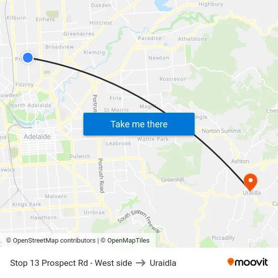 Stop 13 Prospect Rd - West side to Uraidla map