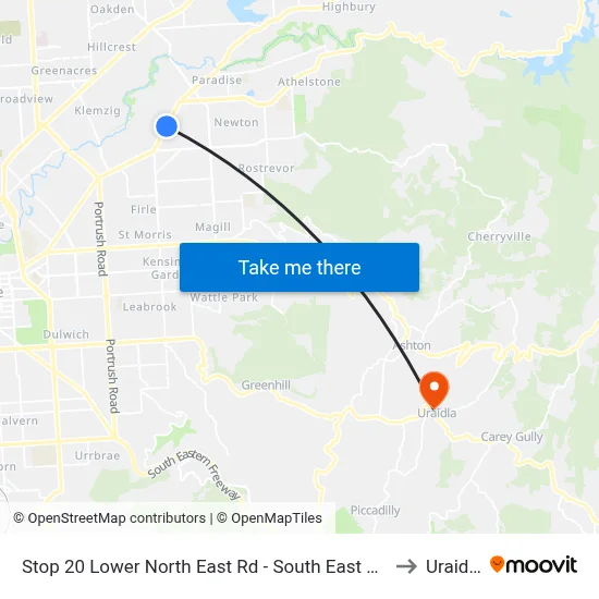 Stop 20 Lower North East Rd - South East side to Uraidla map