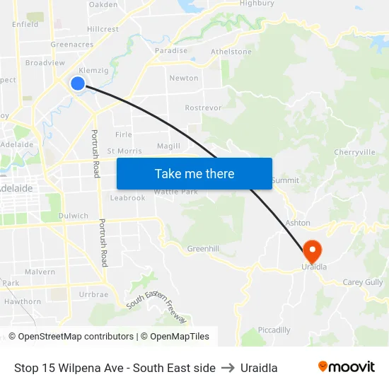 Stop 15 Wilpena Ave - South East side to Uraidla map