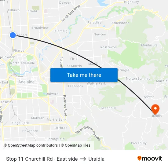 Stop 11 Churchill Rd - East side to Uraidla map
