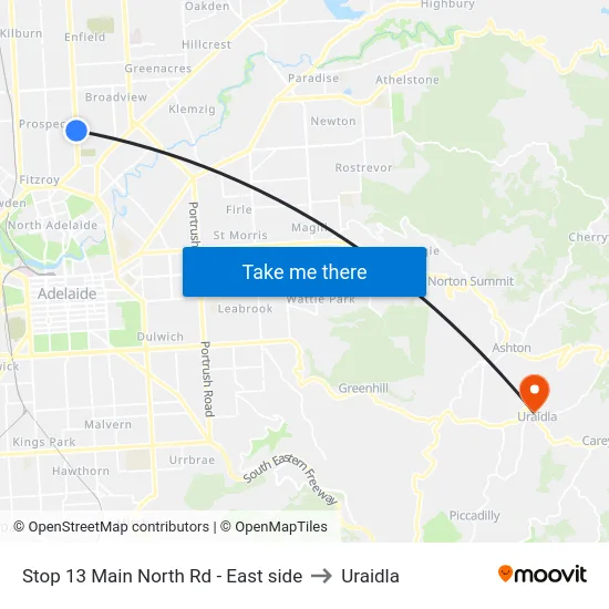 Stop 13 Main North Rd - East side to Uraidla map