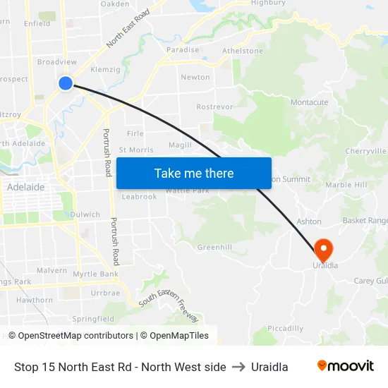 Stop 15 North East Rd - North West side to Uraidla map