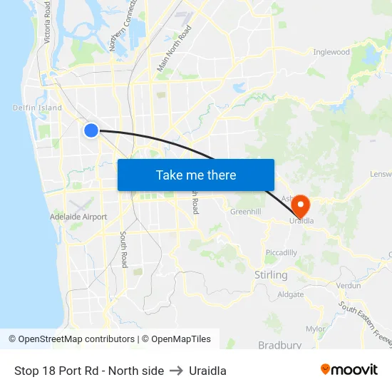 Stop 18 Port Rd - North side to Uraidla map