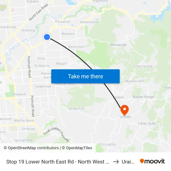 Stop 19 Lower North East Rd - North West side to Uraidla map