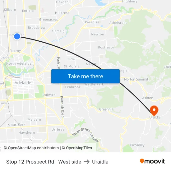Stop 12 Prospect Rd - West side to Uraidla map