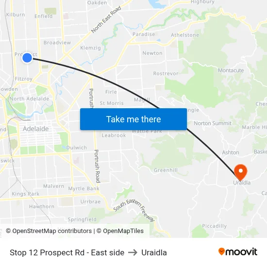 Stop 12 Prospect Rd - East side to Uraidla map