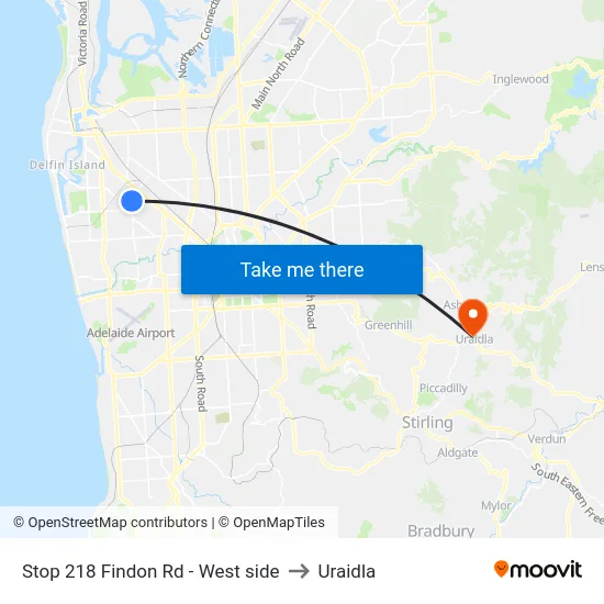 Stop 218 Findon Rd - West side to Uraidla map
