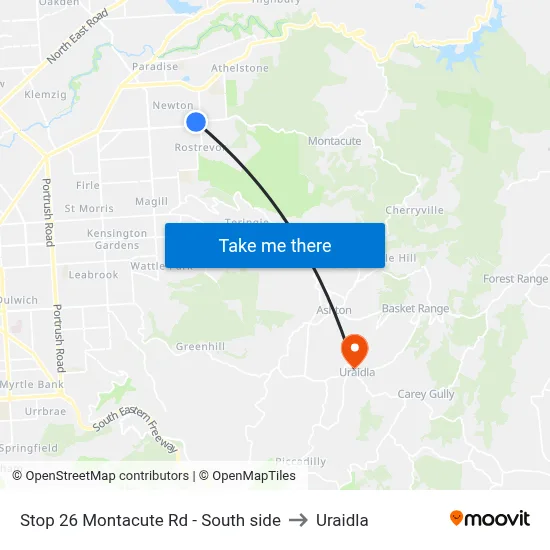 Stop 26 Montacute Rd - South side to Uraidla map