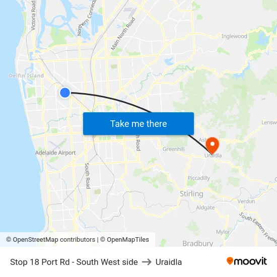 Stop 18 Port Rd - South West side to Uraidla map