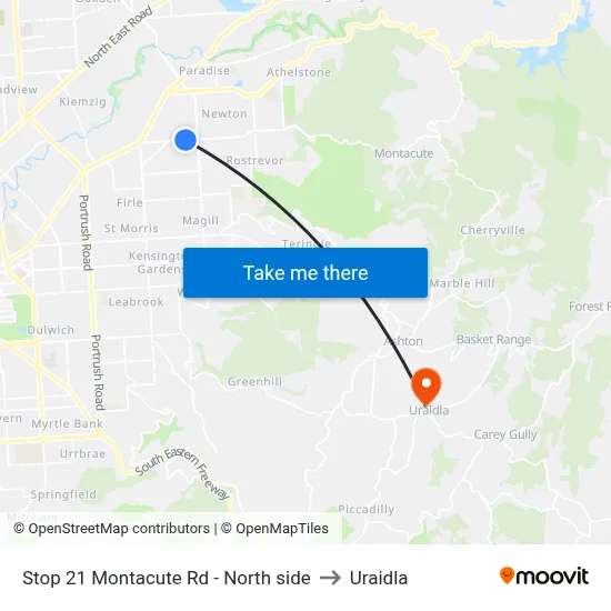 Stop 21 Montacute Rd - North side to Uraidla map