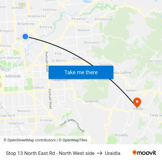 Stop 13 North East Rd - North West side to Uraidla map