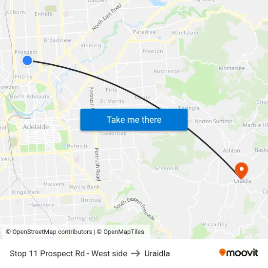 Stop 11 Prospect Rd - West side to Uraidla map
