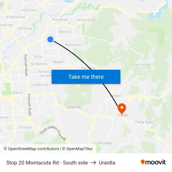 Stop 20 Montacute Rd - South side to Uraidla map