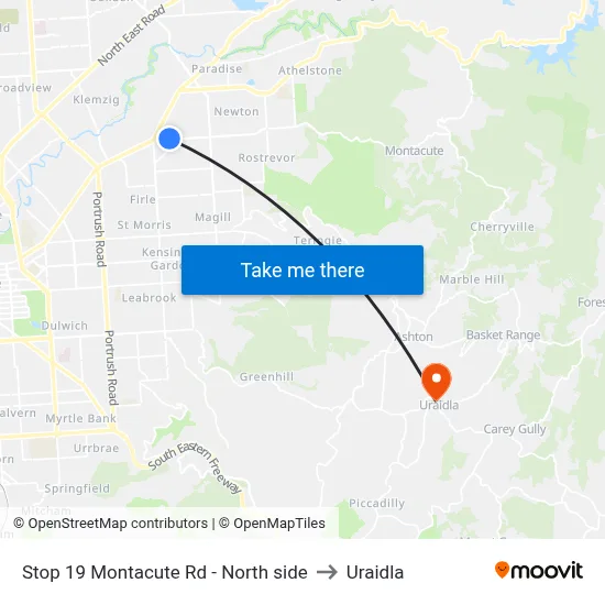 Stop 19 Montacute Rd - North side to Uraidla map