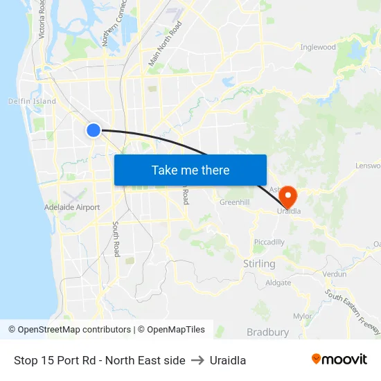 Stop 15 Port Rd - North East side to Uraidla map