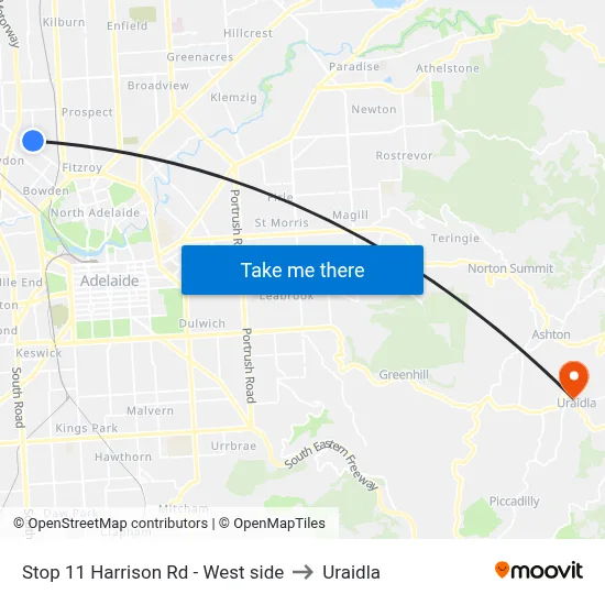 Stop 11 Harrison Rd - West side to Uraidla map