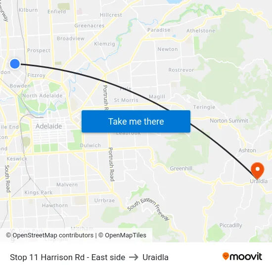 Stop 11 Harrison Rd - East side to Uraidla map