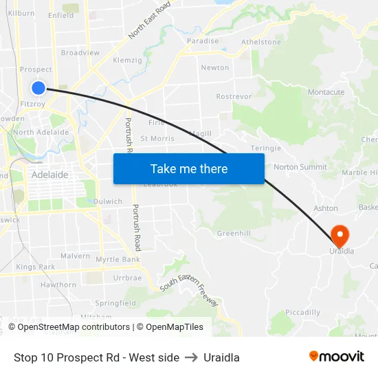 Stop 10 Prospect Rd - West side to Uraidla map