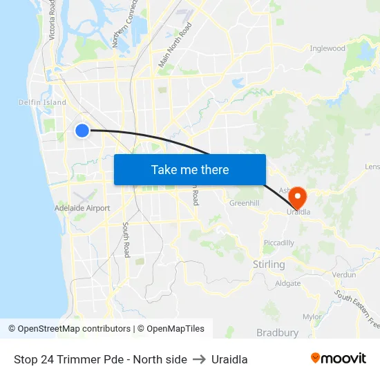 Stop 24 Trimmer Pde - North side to Uraidla map