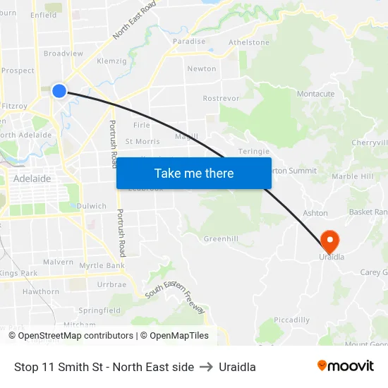 Stop 11 Smith St - North East side to Uraidla map