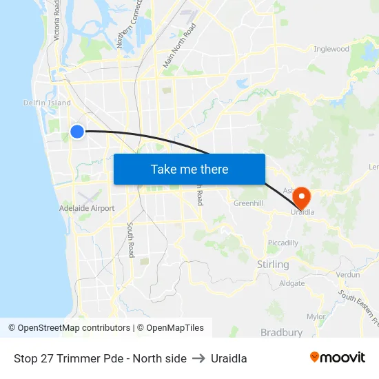 Stop 27 Trimmer Pde - North side to Uraidla map