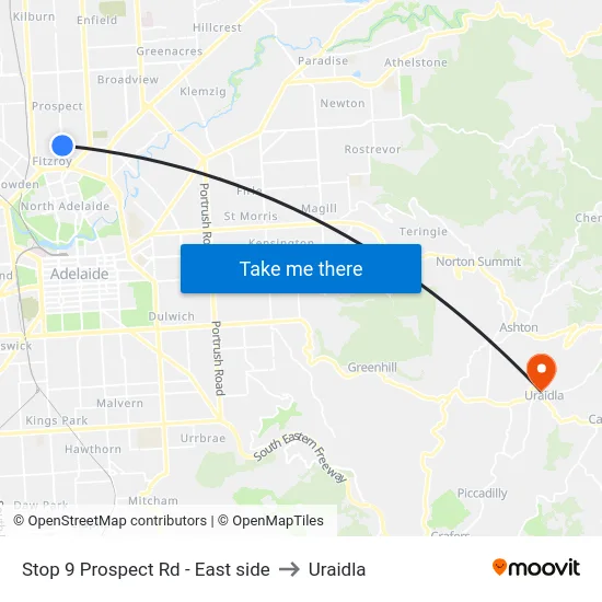 Stop 9 Prospect Rd - East side to Uraidla map