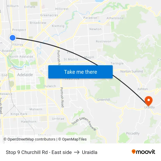 Stop 9 Churchill Rd - East side to Uraidla map