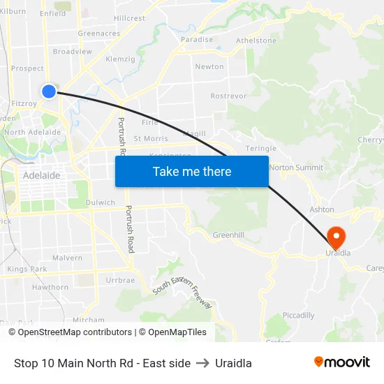 Stop 10 Main North Rd - East side to Uraidla map