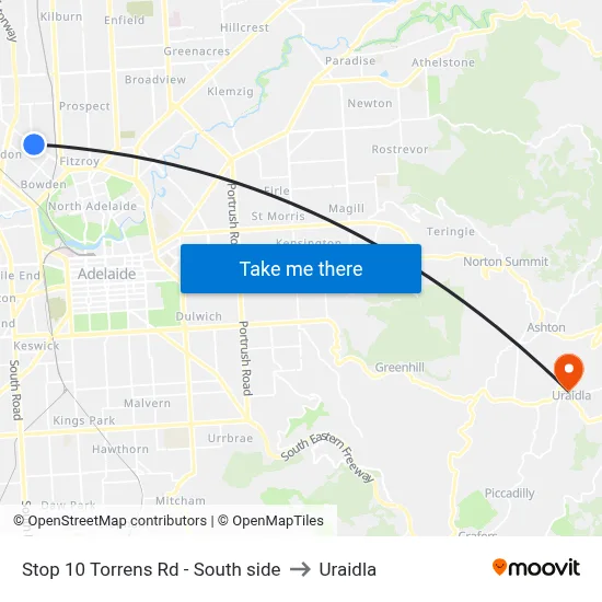 Stop 10 Torrens Rd - South side to Uraidla map