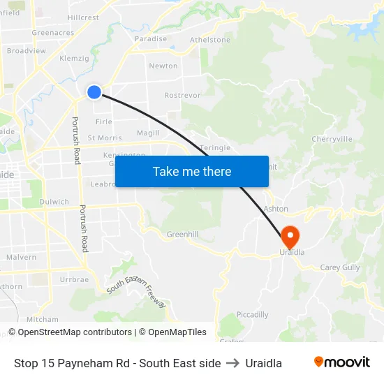 Stop 15 Payneham Rd - South East side to Uraidla map