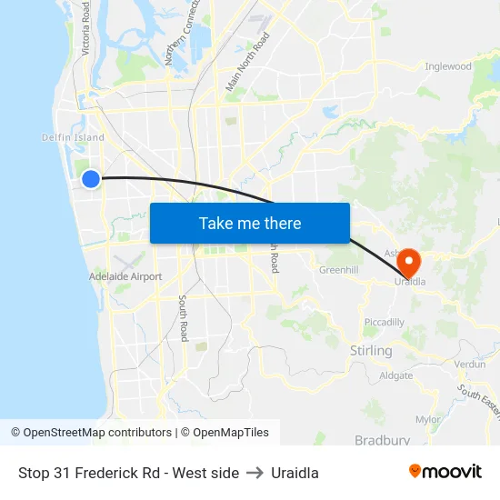 Stop 31 Frederick Rd - West side to Uraidla map