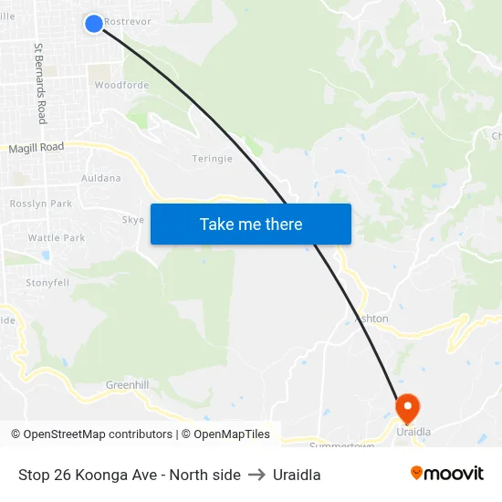 Stop 26 Koonga Ave - North side to Uraidla map
