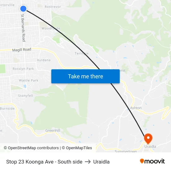 Stop 23 Koonga Ave - South side to Uraidla map
