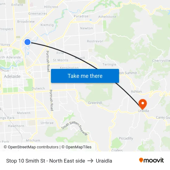 Stop 10 Smith St - North East side to Uraidla map