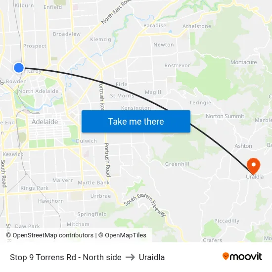 Stop 9 Torrens Rd - North side to Uraidla map
