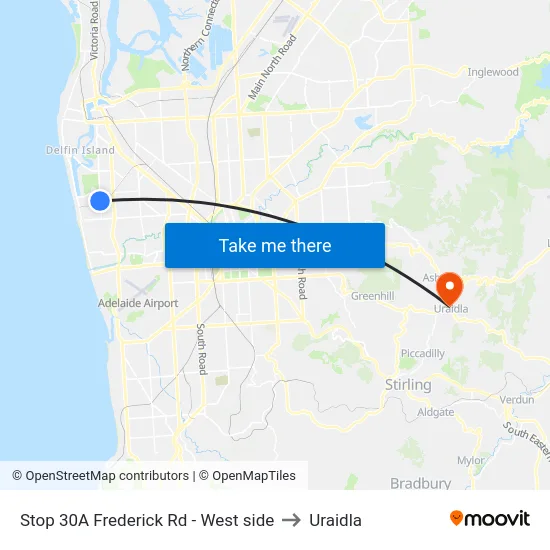 Stop 30A Frederick Rd - West side to Uraidla map