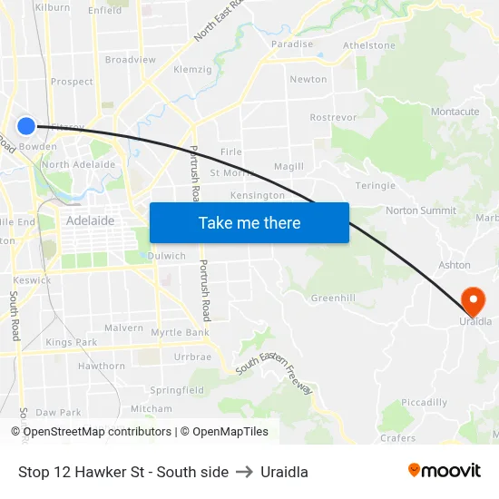 Stop 12 Hawker St - South side to Uraidla map