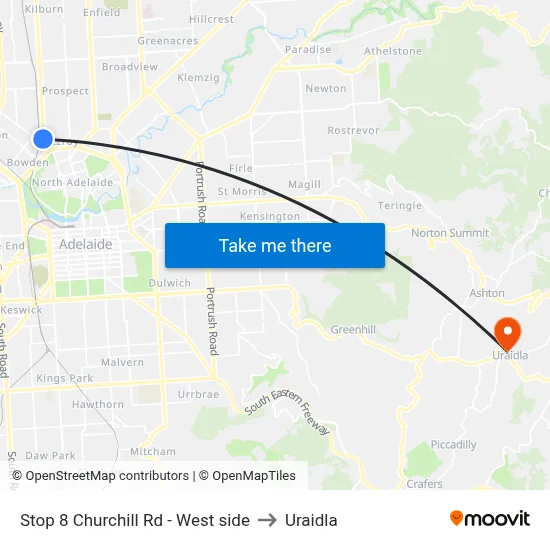 Stop 8 Churchill Rd - West side to Uraidla map