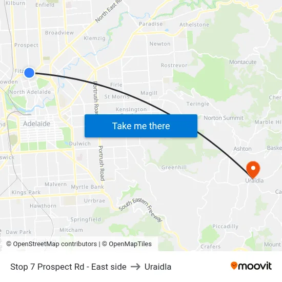 Stop 7 Prospect Rd - East side to Uraidla map