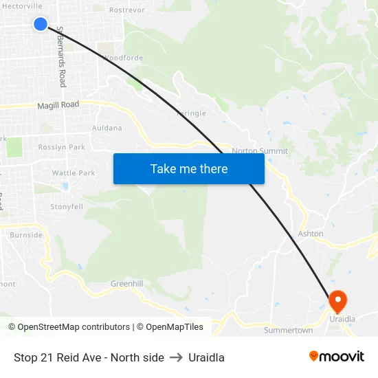 Stop 21 Reid Ave - North side to Uraidla map