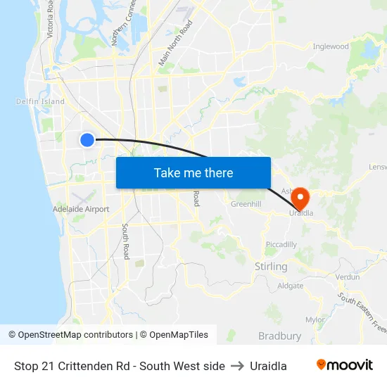 Stop 21 Crittenden Rd - South West side to Uraidla map