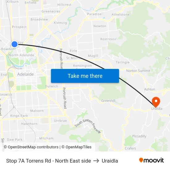 Stop 7A Torrens Rd - North East side to Uraidla map