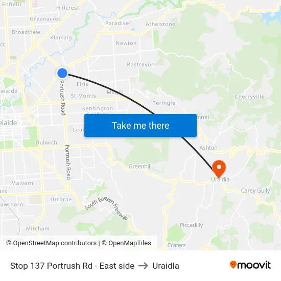 Stop 137 Portrush Rd - East side to Uraidla map