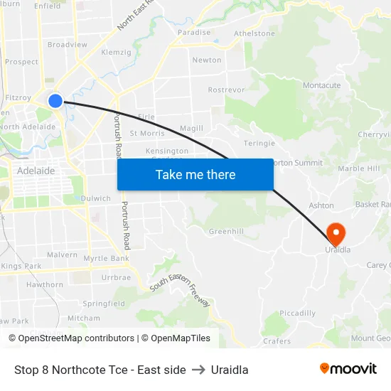 Stop 8 Northcote Tce - East side to Uraidla map