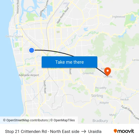Stop 21 Crittenden Rd - North East side to Uraidla map