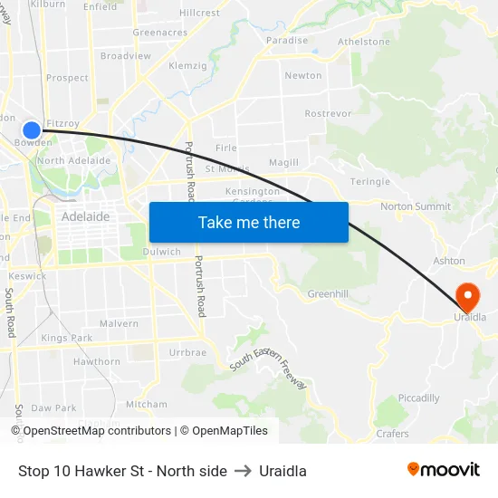 Stop 10 Hawker St - North side to Uraidla map