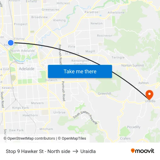 Stop 9 Hawker St - North side to Uraidla map