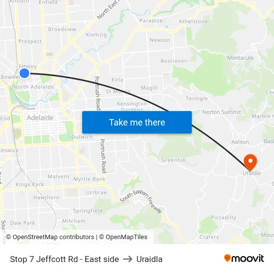 Stop 7 Jeffcott Rd - East side to Uraidla map