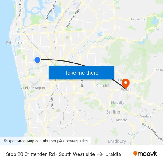 Stop 20 Crittenden Rd - South West side to Uraidla map