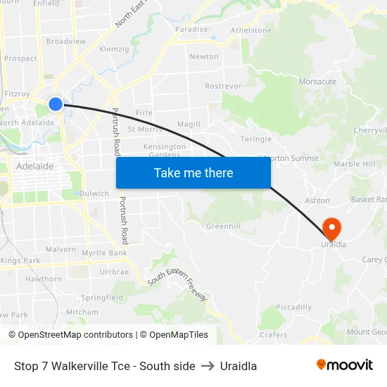 Stop 7 Walkerville Tce - South side to Uraidla map